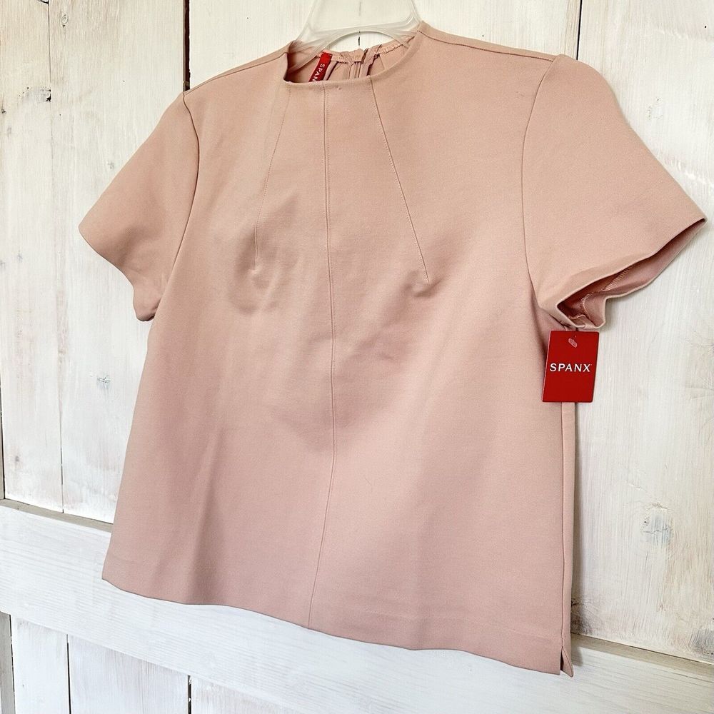 Spanx The Perfect Funnel Short Sleeve Structured‎ Tee Pale Pink Ponte XS NWT